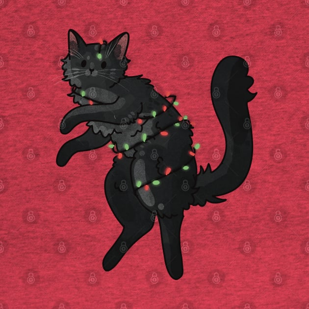 Wrapped in Christmas Lights  - Black furball by Feline Emporium